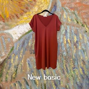 Entro Jersey Knit V Neckline Dress With Pockets In Marsala